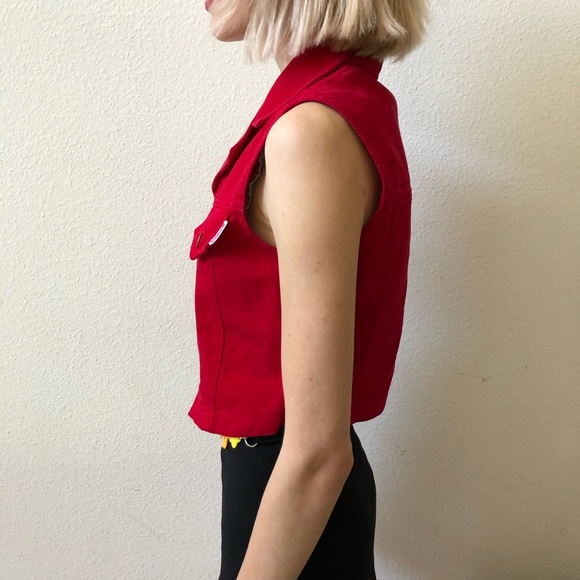 Women’s/Juniors red canvas cropped vest - Picture 2 of 6